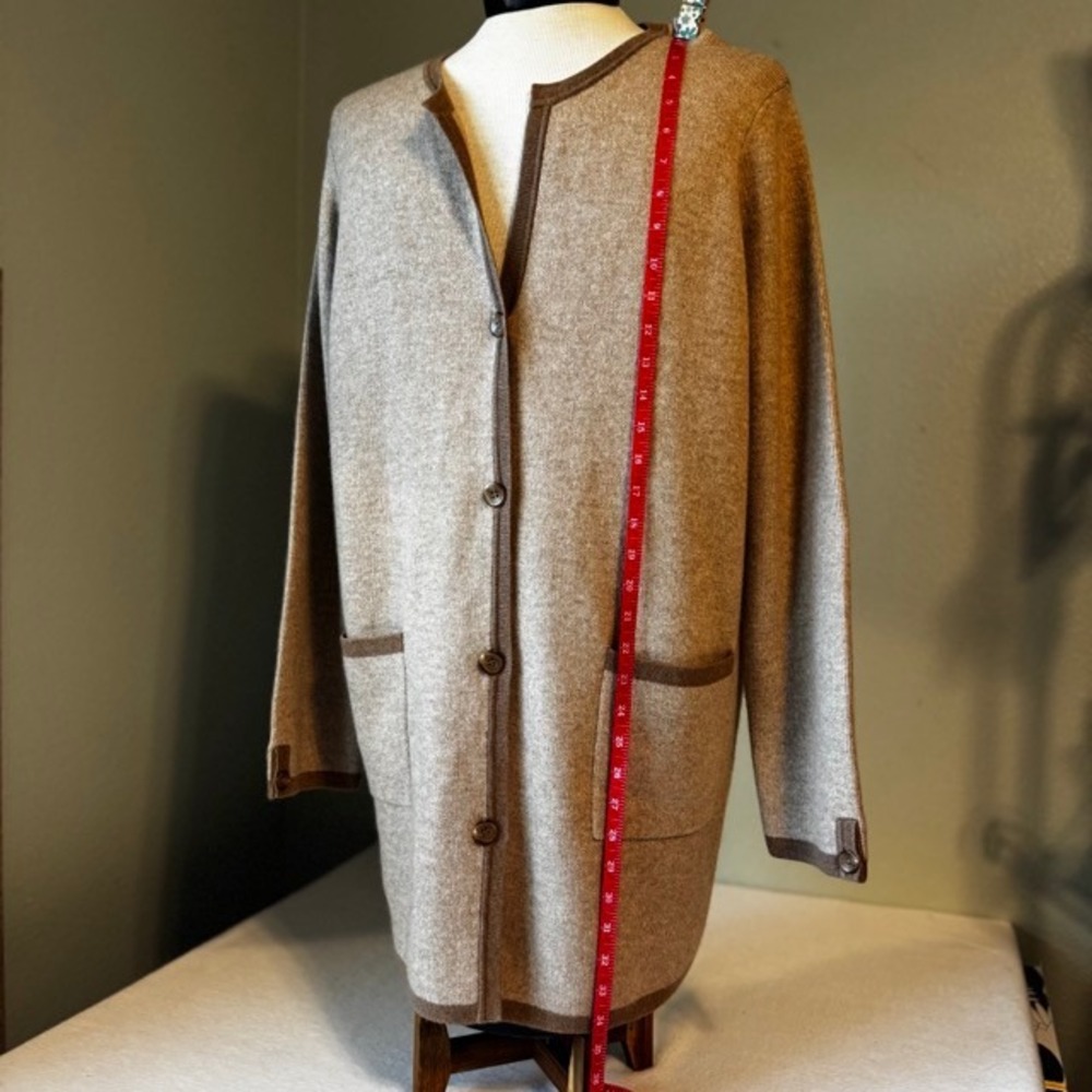 J McLaughlin Nan Wool Cashmere‎ long Cardigan Sweater Women XL Tan Brown pockets - Picture 3 of 14
